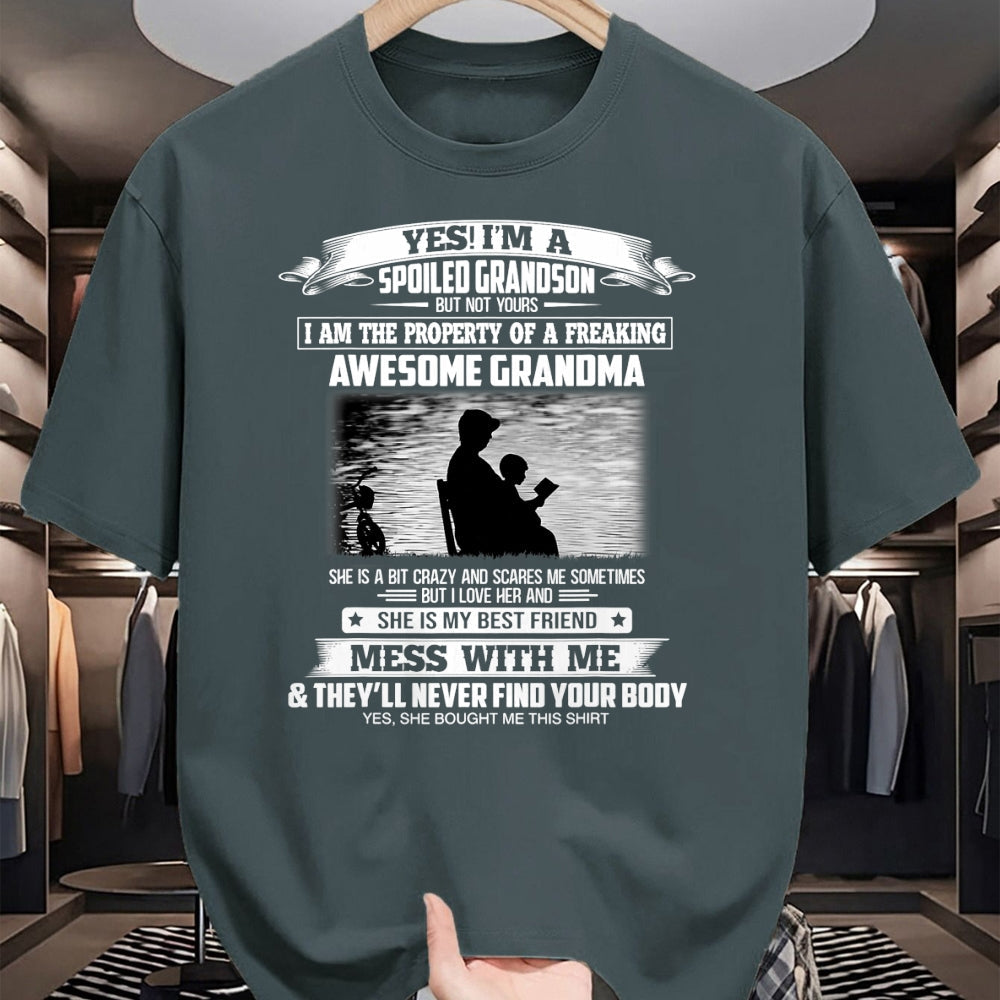 Best Grandma Shirt, Proud Grandma Unisex T-Shirt/Hoodie/Sweatshirt HLT00 - Yes I'm A Spoiled Grandson But Not Yours Property Of Grandma T-Shirt (1)