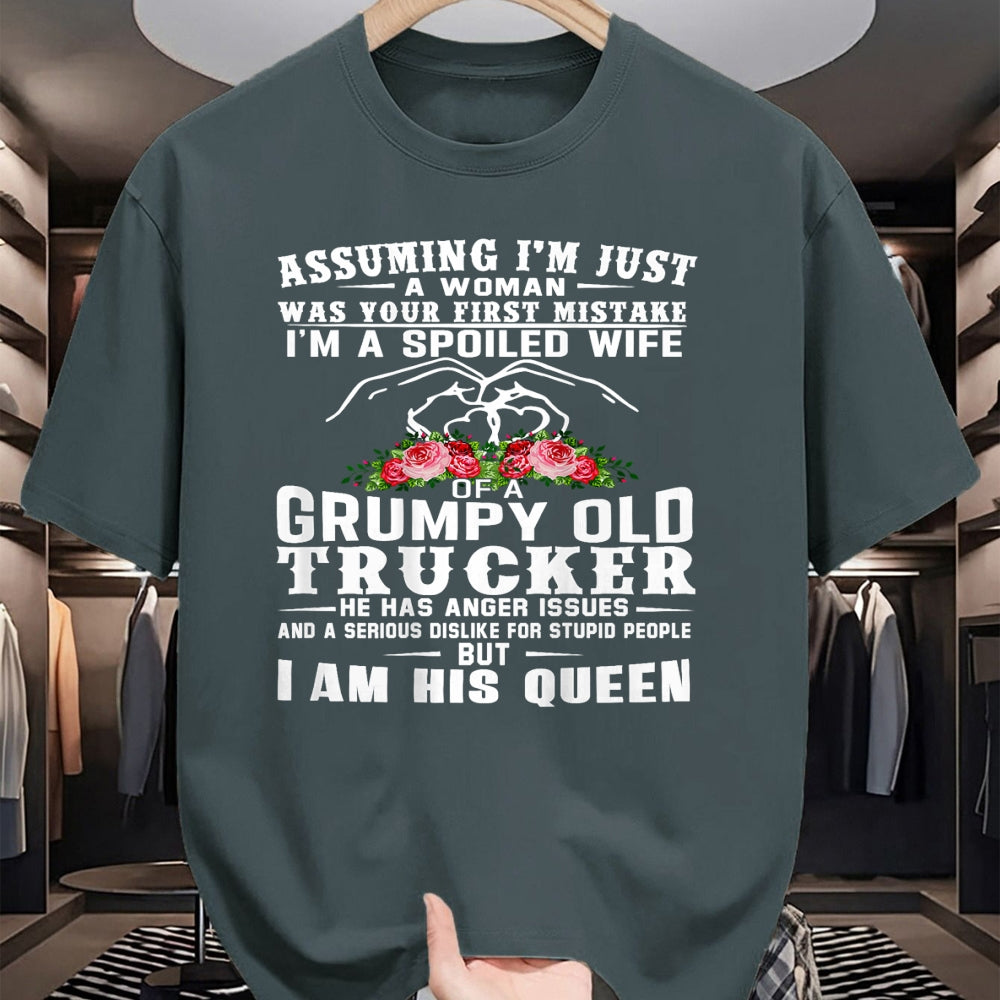 Best Wife Shirt, Wife and Husband Unisex T-Shirt/Hoodie/Sweatshirt HLT00 - Gift for wife T shirt, spoiled wife   I'm A Spoiled Wife Of A Grumpy Old Trucker (on back) T-Shirt (1)