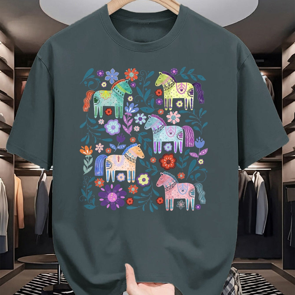 Best Horse Lover Shirt , Funny Horse UnisexT-Shirt/Hoodie/Sweatshirt HLT00 - Cottagecore Dala Horse Scandinavian Folk Art Floral Animals T-Shirt