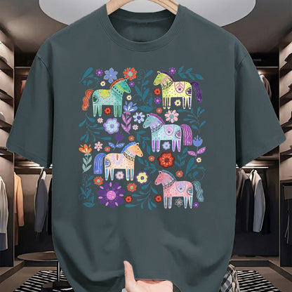 Best Horse Lover Shirt , Funny Horse UnisexT-Shirt/Hoodie/Sweatshirt HLT00 - Cottagecore Dala Horse Scandinavian Folk Art Floral Animals T-Shirt