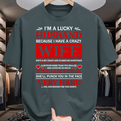 Best Wife Shirt, Wife and Husband Unisex T-Shirt/Hoodie/Sweatshirt HLT00 - Gift for wife T shirt, lucky wife   I Am A Lucky Husband I Have A Crazy Wife Valentine Gift Pullover