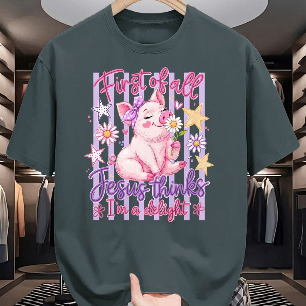 Best Farmer Life Shirt, Funny Farmer UnisexT-Shirt/Hoodie/Sweatshirt HLT00 - First of All Jesus Thinks I'm A Delight Pig Farmer Christian T-Shirt