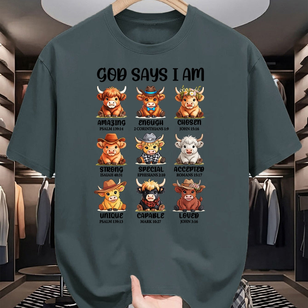 Best Farmer Life Shirt, Funny Farmer UnisexT-Shirt/Hoodie/Sweatshirt HLT00 - God Says I Am Highland Cow Christian Religious Scottish Cow T-Shirt