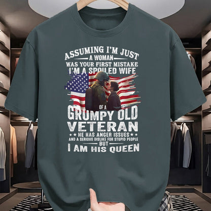 Best Wife Shirt, Wife and Husband Unisex T-Shirt/Hoodie/Sweatshirt HLT00 - Gift for wife T shirt, spoiled wife   Womens I'm A Spoiled Wife Of A Grumpy Old Veteran (On Back) V-
