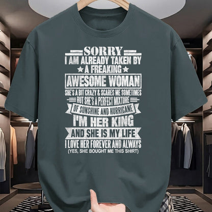 Best Wife Shirt, Wife and Husband Unisex T-Shirt/Hoodie/Sweatshirt HLT00 - Sorry I'm Taken by a Freaking Awesome Woman Funny Husband T-Shirt (1)