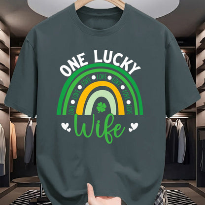 Best Wife Shirt, Wife and Husband Unisex T-Shirt/Hoodie/Sweatshirt HLT00 - Gift for wife T shirt, lucky wife   Womens One Lucky Wife Boho Rainbow Irish Saint Patrick's Day Tan (1)