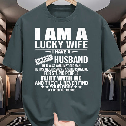 Best Wife Shirt, Wife and Husband Unisex T-Shirt/Hoodie/Sweatshirt HLT00 - Gift for wife T shirt, lucky wife   I Am A Lucky Wife I Have A Crazy Husband Premium T-Shirt (3)