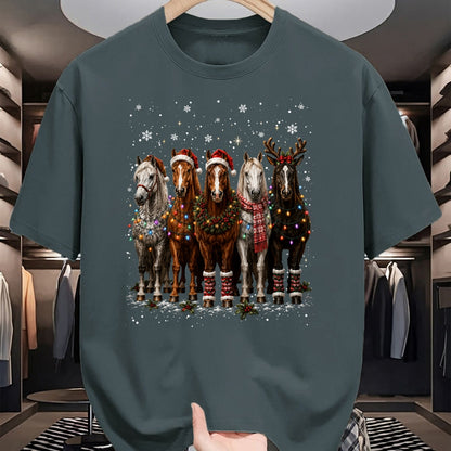 Best Horse Lover Shirt , Funny Horse UnisexT-Shirt/Hoodie/Sweatshirt HLT00 - Christmas Horses Santa Hat Lights Pajama Xmas Horse Lover T-Shirt