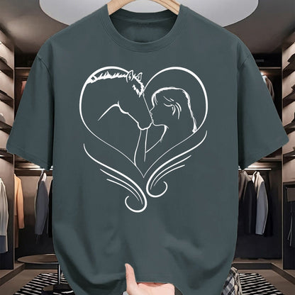 Best Horse Lover Shirt , Funny Horse UnisexT-Shirt/Hoodie/Sweatshirt HLT00 - Girl Kisses Horse Heart Rider Silhouette T-Shirt