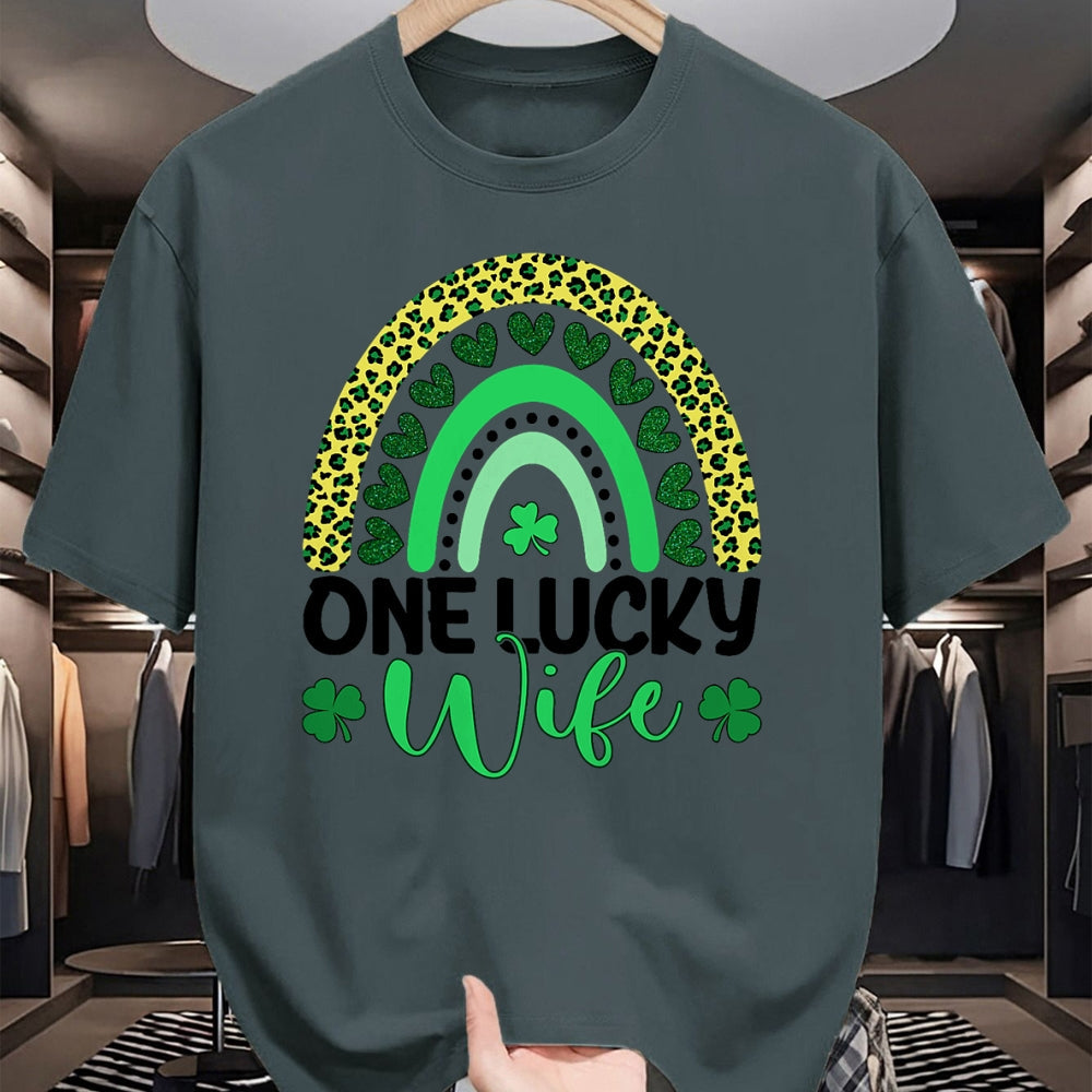 Best Wife Shirt, Wife and Husband Unisex T-Shirt/Hoodie/Sweatshirt HLT00 - Gift for wife T shirt, lucky wife   One Lucky Wife Leopard Rainbow Saint Patrick's Day T-Shirt