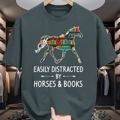 Best Horse Lover Shirt , Funny Horse UnisexT-Shirt/Hoodie/Sweatshirt HLT00 - Easily Distracted By Horses & Books Lover Gift Hare Mare T-Shirt
