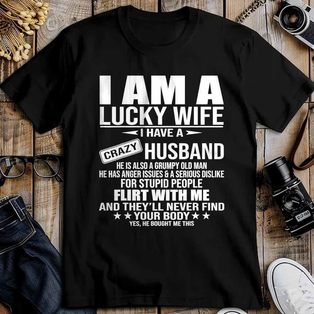 Best Wife Shirt, Wife and Husband Unisex T-Shirt/Hoodie/Sweatshirt HLT00 - Gift for wife T shirt, lucky wife   I Am A Lucky Wife I Have A Crazy Husband Tank Top (2)