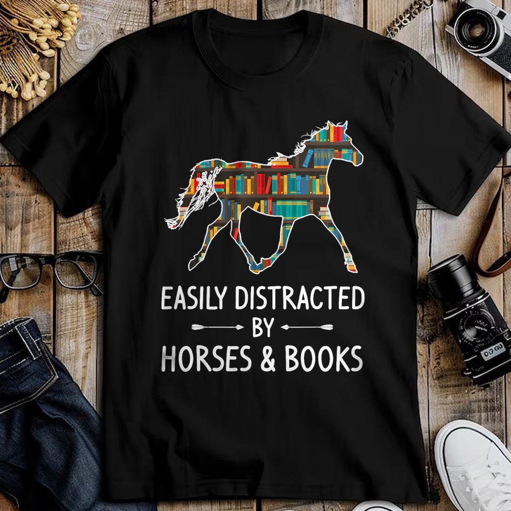 Best Horse Lover Shirt , Funny Horse UnisexT-Shirt/Hoodie/Sweatshirt HLT00 - Easily Distracted By Horses & Books Lover Gift Hare Mare T-Shirt