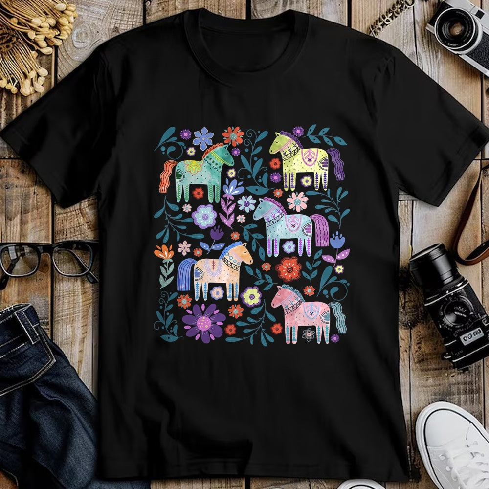 Best Horse Lover Shirt , Funny Horse UnisexT-Shirt/Hoodie/Sweatshirt HLT00 - Cottagecore Dala Horse Scandinavian Folk Art Floral Animals T-Shirt