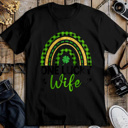 Best Wife Shirt, Wife and Husband Unisex T-Shirt/Hoodie/Sweatshirt HLT00 - Gift for wife T shirt, lucky wife   Womens One Lucky Wife Boho Rainbow St Patricks Day Shamrock Ragl
