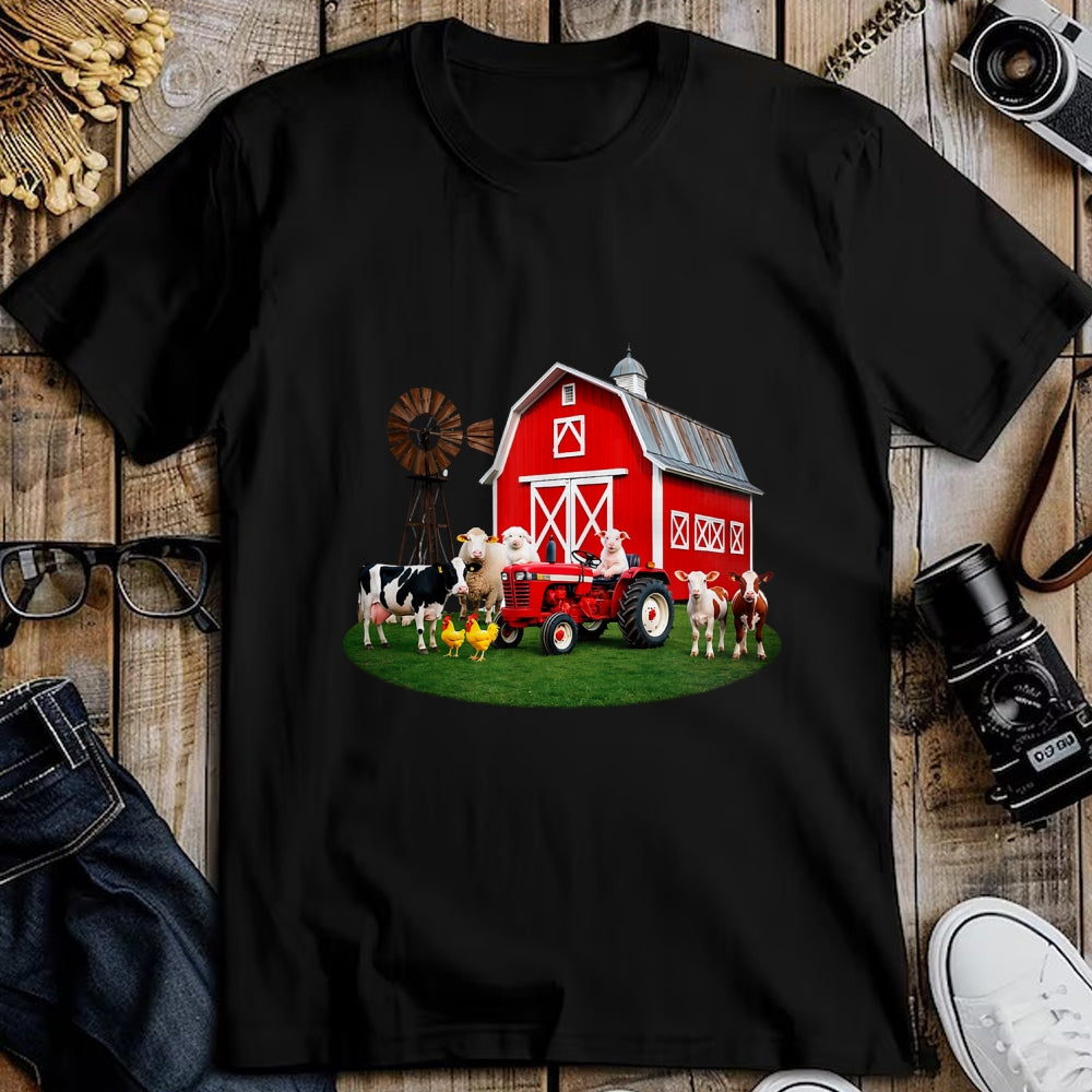 Best Farmer Life Shirt, Funny Farmer UnisexT-Shirt/Hoodie/Sweatshirt HLT00 - Red Barn Tractor with Farm Animals Country Living T-Shirt