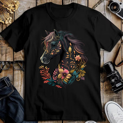 Best Horse Lover Shirt , Funny Horse UnisexT-Shirt/Hoodie/Sweatshirt HLT00 - Beautiful Horse with Flowers and Plants Equestrian Art Black Long Sleeve T-Shirt