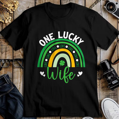 Best Wife Shirt, Wife and Husband Unisex T-Shirt/Hoodie/Sweatshirt HLT00 - Gift for wife T shirt, lucky wife   Womens One Lucky Wife Boho Rainbow Irish Saint Patrick's Day Tan (1)