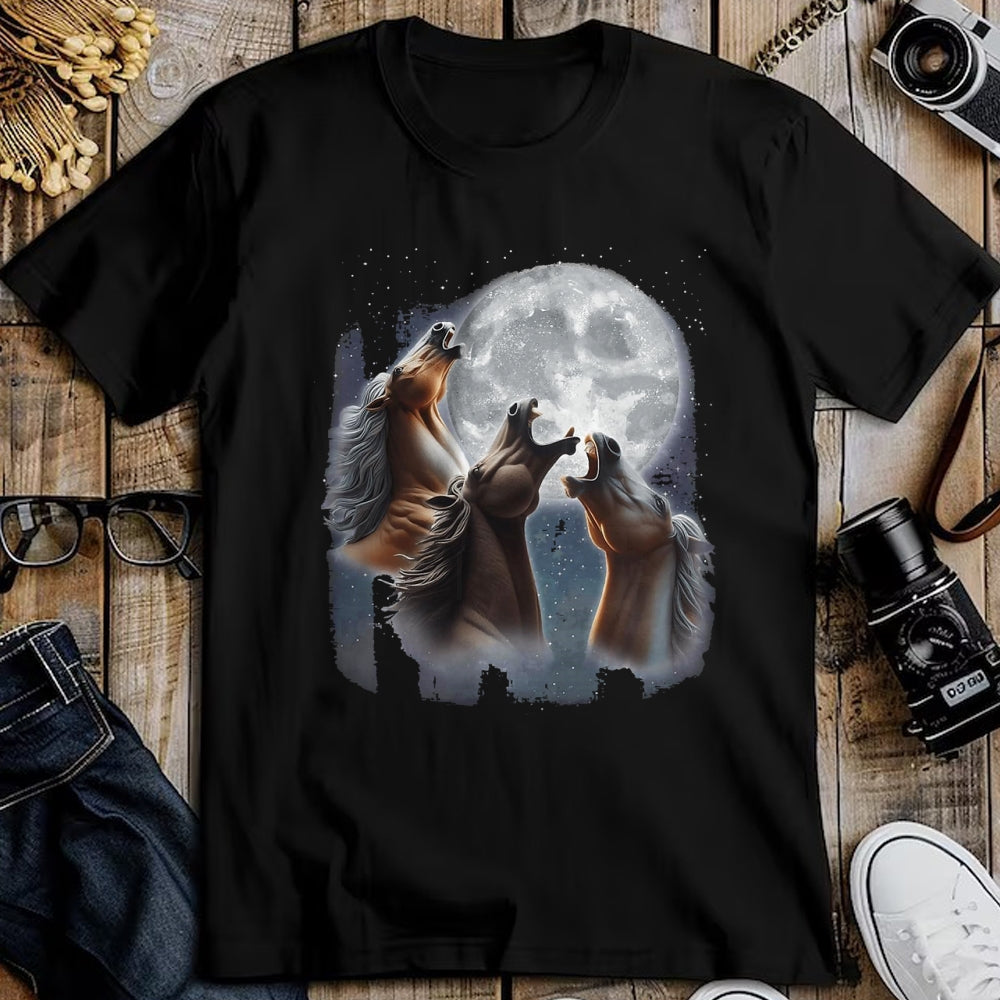 Best Horse Lover Shirt , Funny Horse UnisexT-Shirt/Hoodie/Sweatshirt HLT00 -  3 Horses Howling At The Moon Funny Horse Lover Equestrian T-Shirt, Men, Black, 3X-Large