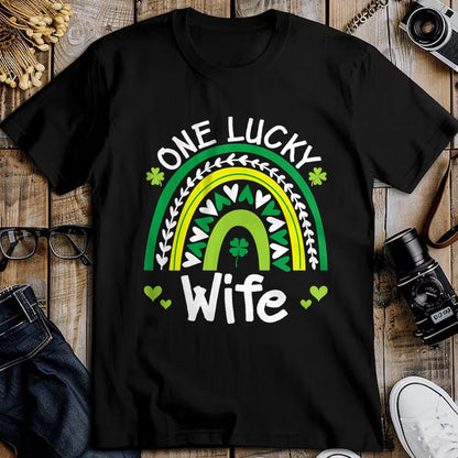 Best Wife Shirt, Wife and Husband Unisex T-Shirt/Hoodie/Sweatshirt HLT00 - Gift for wife T shirt, lucky wife   One Lucky Wife Boho Rainbow St Patricks Day Shamrock T-Shirt (1)