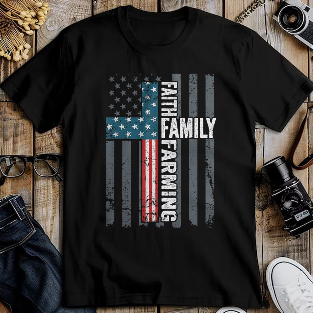 Best Farmer Life Shirt, Funny Farmer UnisexT-Shirt/Hoodie/Sweatshirt HLT00 - Faith Family Farming Freedom - Christian Farmer Cross Flag T-Shirt