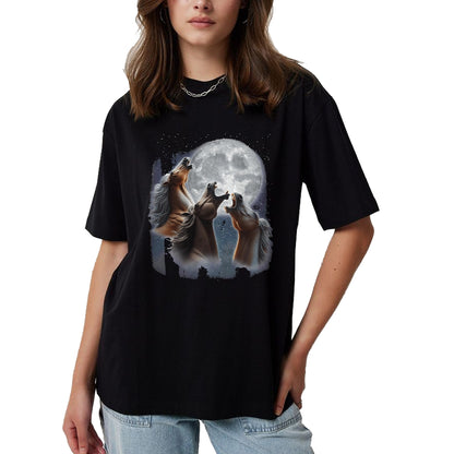 Best Horse Lover Shirt , Funny Horse UnisexT-Shirt/Hoodie/Sweatshirt HLT00 -  3 Horses Howling At The Moon Funny Horse Lover Equestrian T-Shirt, Men, Black, 3X-Large