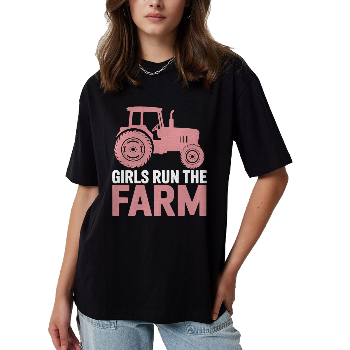 Best Farmer Life Shirt, Funny Farmer UnisexT-Shirt/Hoodie/Sweatshirt HLT00 - Girls Run The Farm Pink Farm Tractor Girl Women T-Shirt