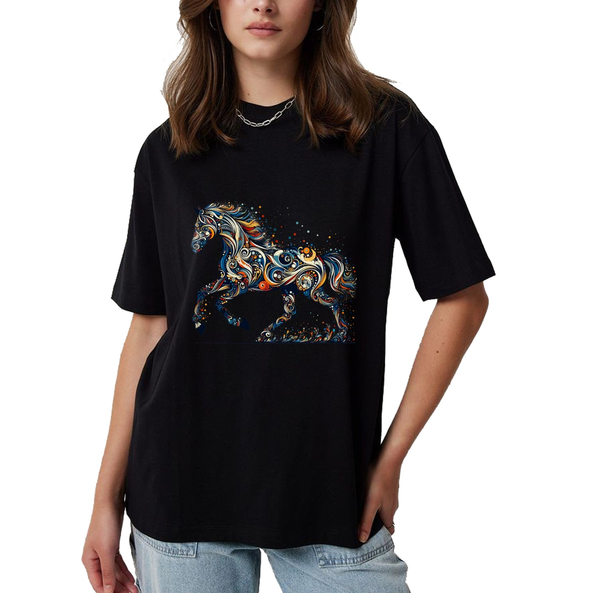 Best Horse Lover Shirt , Funny Horse UnisexT-Shirt/Hoodie/Sweatshirt HLT00 - Elegant Galloping Horse with Intricate Colorful Details Long Sleeve T-Shirt