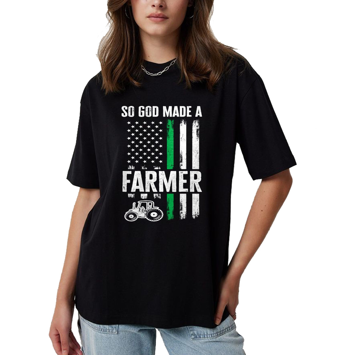 Best Farmer Life Shirt, Funny Farmer UnisexT-Shirt/Hoodie/Sweatshirt HLT00 - Patriotic American Flag Tractor So God Made A Farmer Long Sleeve T-Shirt