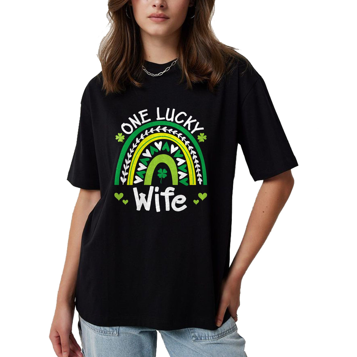 Best Wife Shirt, Wife and Husband Unisex T-Shirt/Hoodie/Sweatshirt HLT00 - Gift for wife T shirt, lucky wife   One Lucky Wife Boho Rainbow St Patricks Day Shamrock T-Shirt (1)