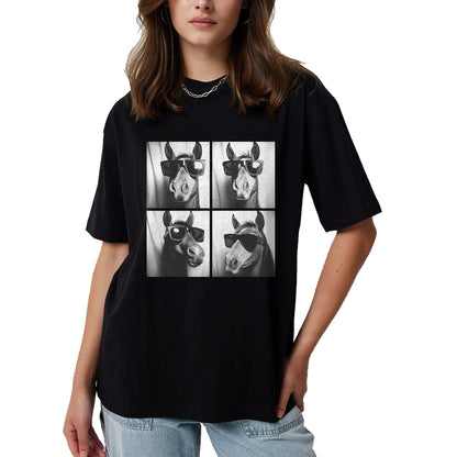 Best Horse Lover Shirt , Funny Horse UnisexT-Shirt/Hoodie/Sweatshirt HLT00 - Funny Horse Wearing Sunglasses Photobooth Selfie Farm Animal T-Shirt, Men, Black, 3X-Large