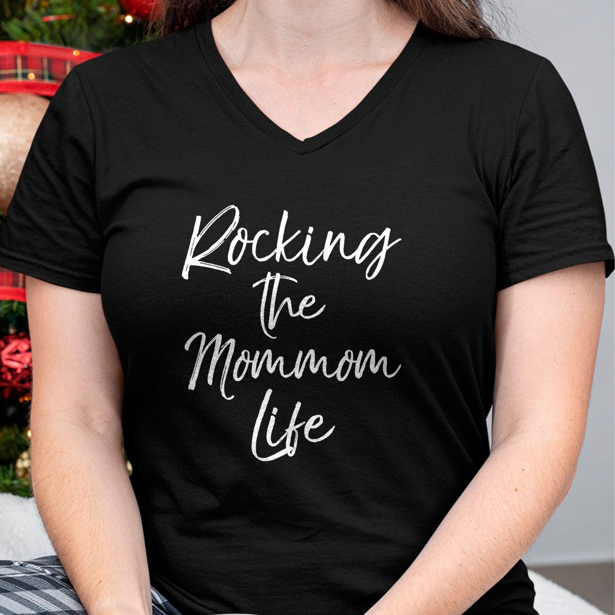 Best Grandma Shirt, Proud Grandma Unisex T-Shirt/Hoodie/Sweatshirt HLT00 - Womens Music Grandma Gift from Grandkids Rocking the Mommom Life V-Neck T-Shirt