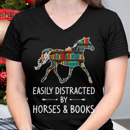 Best Horse Lover Shirt , Funny Horse UnisexT-Shirt/Hoodie/Sweatshirt HLT00 - Easily Distracted By Horses & Books Lover Gift Hare Mare T-Shirt