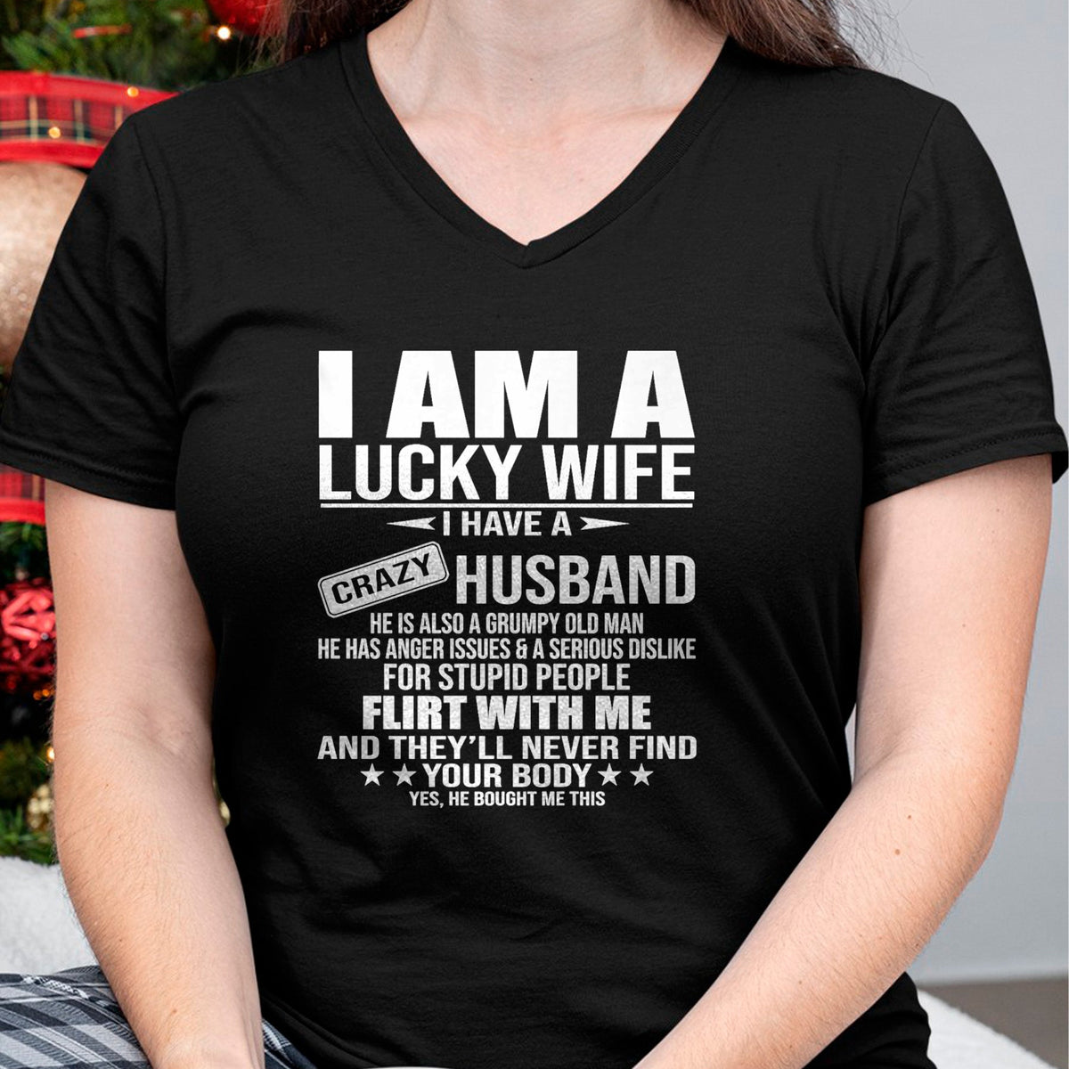 Best Wife Shirt, Wife and Husband Unisex T-Shirt/Hoodie/Sweatshirt HLT00 - Gift for wife T shirt, lucky wife   I Am A Lucky Wife I Have A Crazy Husband Premium T-Shirt (3)