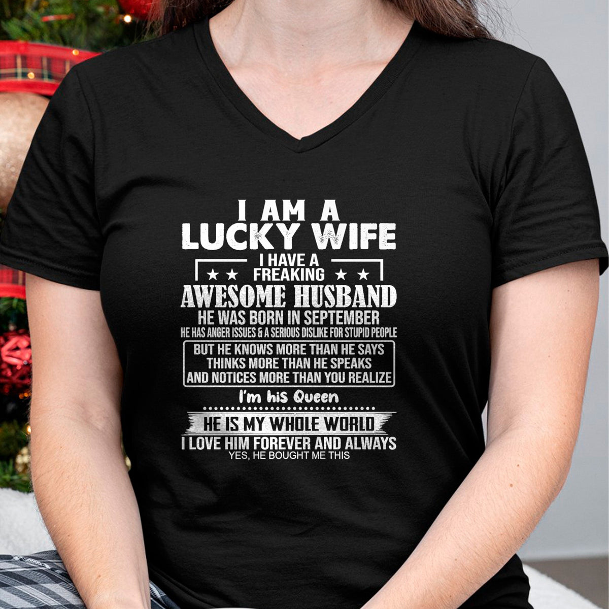 Best Wife Shirt, Wife and Husband Unisex T-Shirt/Hoodie/Sweatshirt HLT00 - Gift for wife T shirt, lucky wife   I Am A Lucky Wife I Have A Freaking Awesome Husband SEPTEMBE Pre