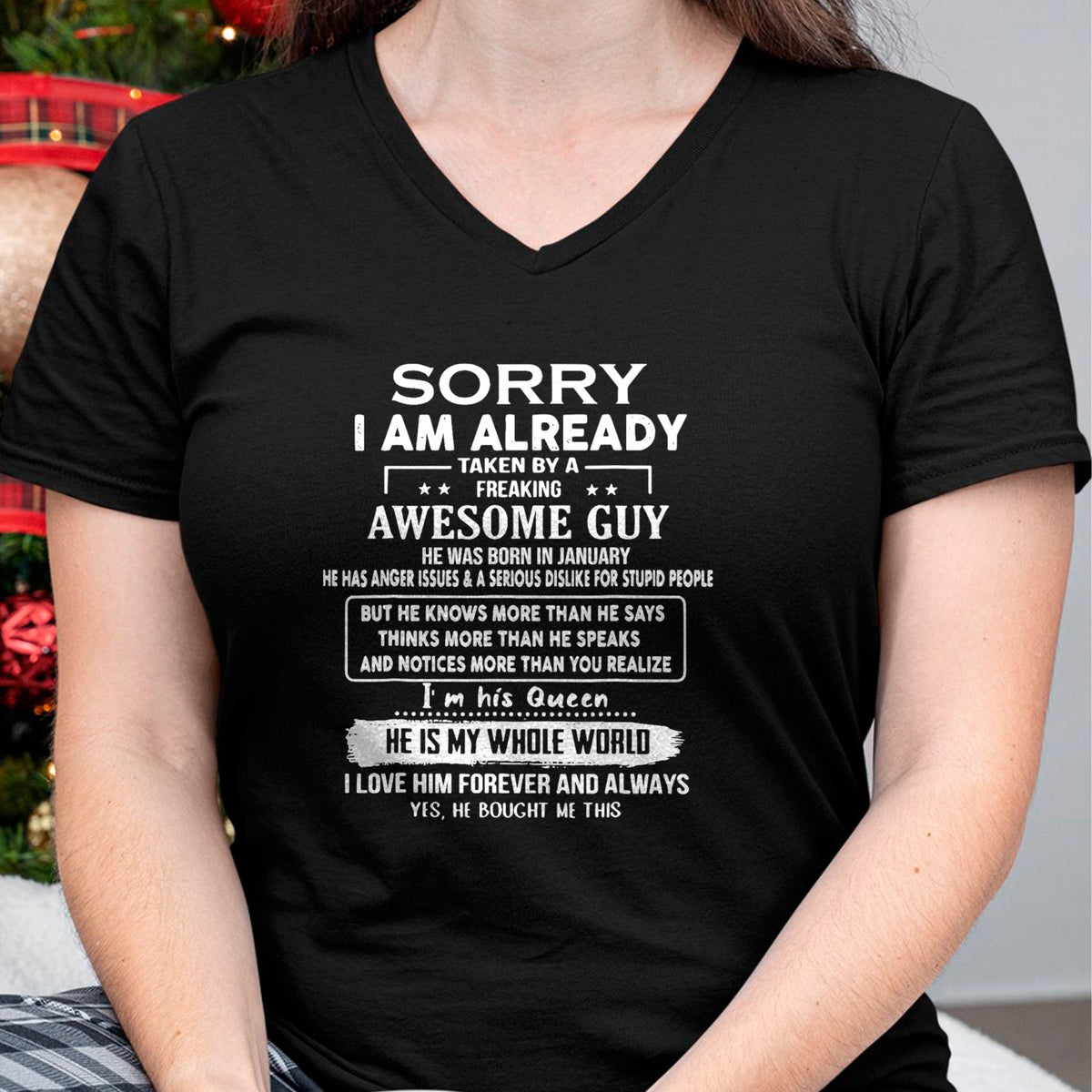 Best Wife Shirt, Wife and Husband Unisex T-Shirt/Hoodie/Sweatshirt HLT00 - Sorry I Am Already Taken By A Freaking Awesome Guy January T-Shirt