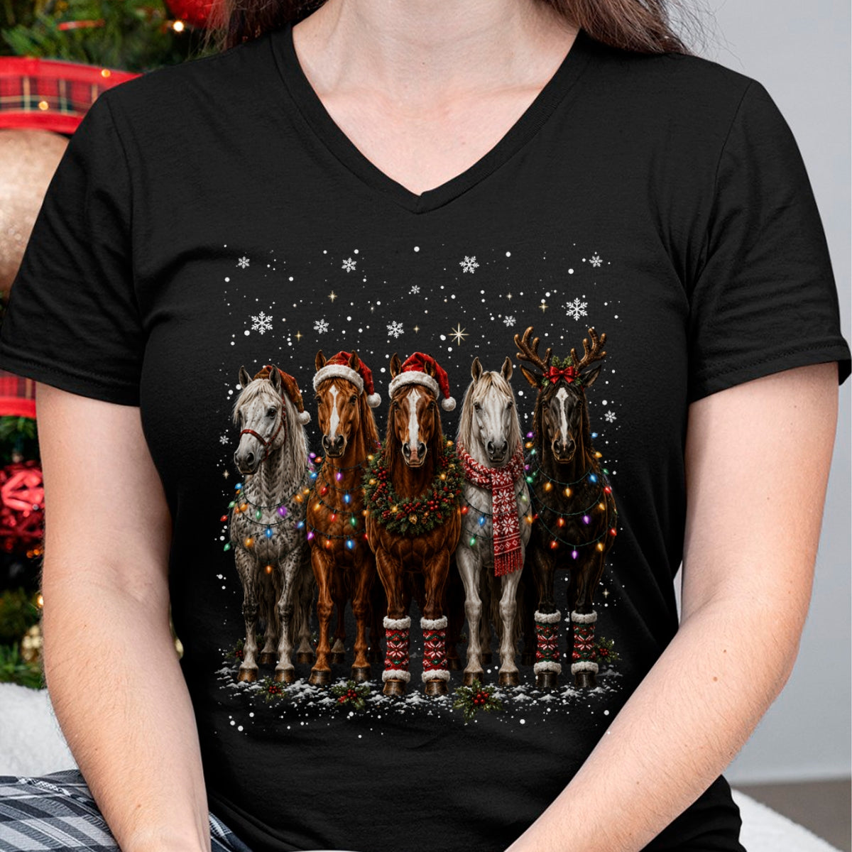 Best Horse Lover Shirt , Funny Horse UnisexT-Shirt/Hoodie/Sweatshirt HLT00 - Christmas Horses Santa Hat Lights Pajama Xmas Horse Lover T-Shirt