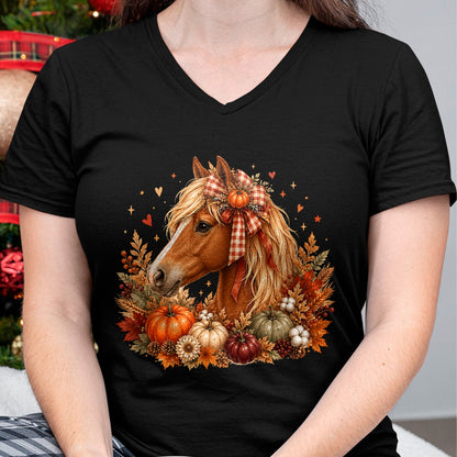 Best Horse Lover Shirt , Funny Horse UnisexT-Shirt/Hoodie/Sweatshirt HLT00 - Cute Horse Pumpkin Coquette Bow Autumn Fall Equestrian T-Shirt