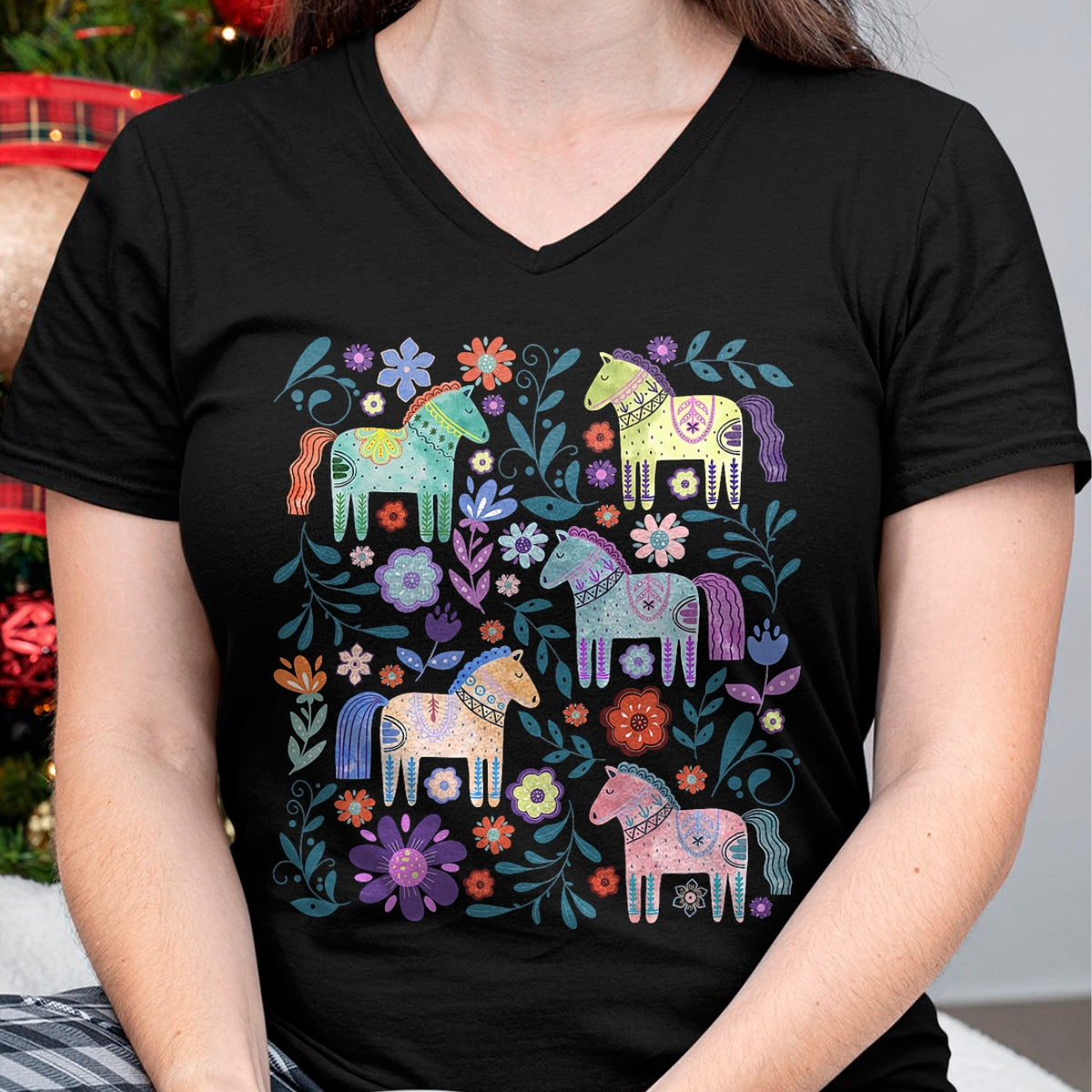 Best Horse Lover Shirt , Funny Horse UnisexT-Shirt/Hoodie/Sweatshirt HLT00 - Cottagecore Dala Horse Scandinavian Folk Art Floral Animals T-Shirt