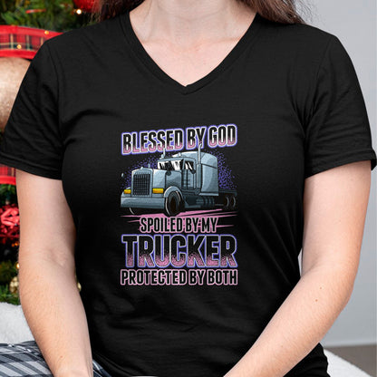 Best Wife Shirt, Wife and Husband Unisex T-Shirt/Hoodie/Sweatshirt HLT00 - Gift for wife T shirt, spoiled wife   Blessed by God Spoiled by my Trucker Funny Trucker Wife T-Shir (1)