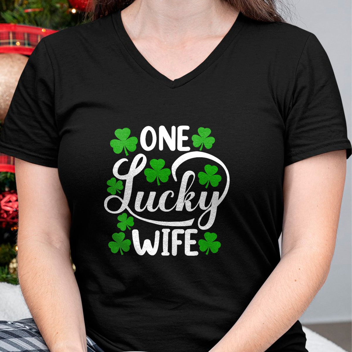 Best Wife Shirt, Wife and Husband Unisex T-Shirt/Hoodie/Sweatshirt HLT00 - Gift for wife T shirt, lucky wife   Womens One Lucky Wife Funny St Patrick's Day Shamrocks V-Neck T-