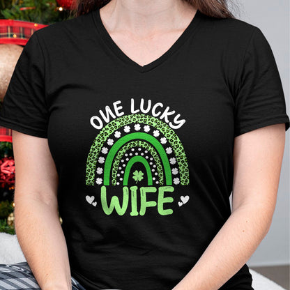 Best Wife Shirt, Wife and Husband Unisex T-Shirt/Hoodie/Sweatshirt HLT00 - Gift for wife T shirt, lucky wife   One Lucky Wife Leopard Rainbow Clover St Patricks Day T-Shirt