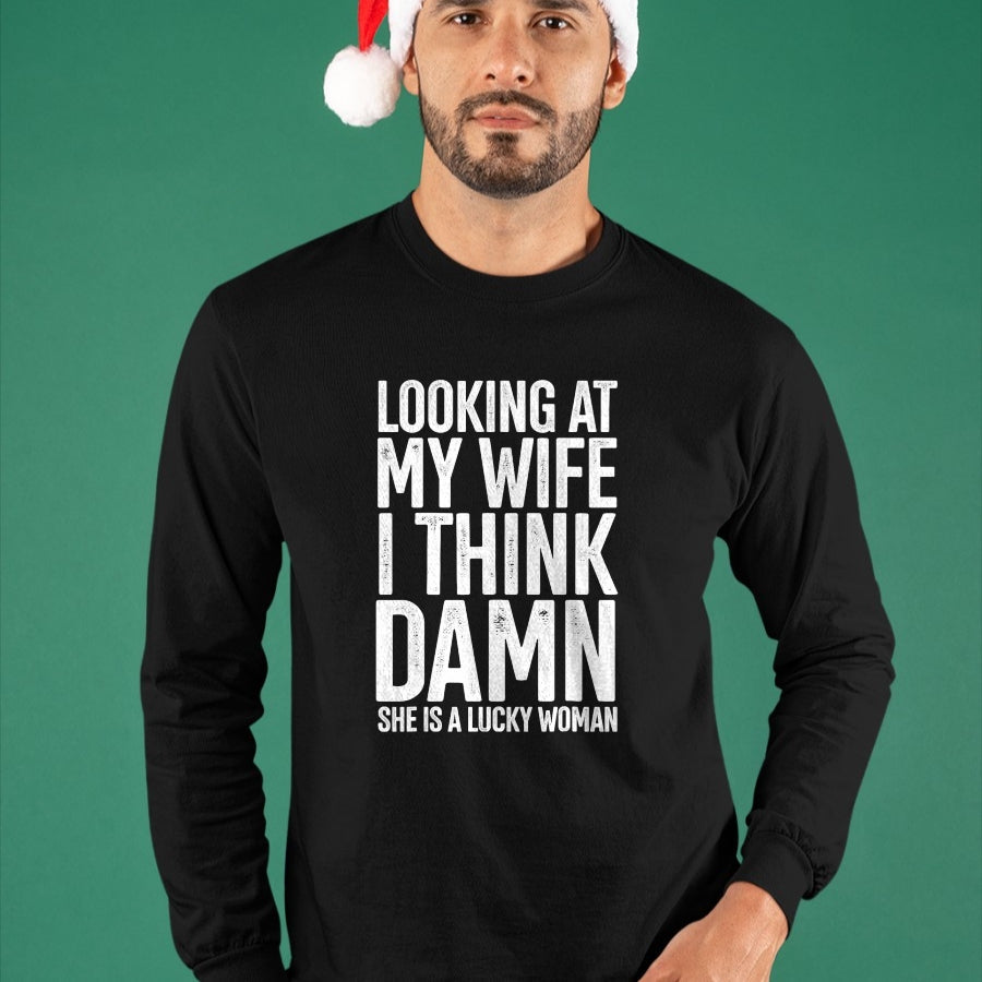 Best Wife Shirt, Wife and Husband Unisex T-Shirt/Hoodie/Sweatshirt HLT00 - Gift for wife T shirt, lucky wife   My Wife Is A Lucky Woman Wife Themed Gift Husbands Gift T-Shirt (1)