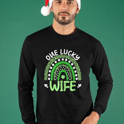 Best Wife Shirt, Wife and Husband Unisex T-Shirt/Hoodie/Sweatshirt HLT00 - Gift for wife T shirt, lucky wife   Womens One Lucky Wife Leopard Rainbow Clover St Patricks Day Tan
