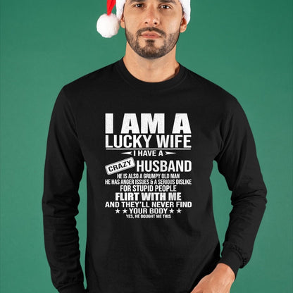 Best Wife Shirt, Wife and Husband Unisex T-Shirt/Hoodie/Sweatshirt HLT00 - Gift for wife T shirt, lucky wife   I Am A Lucky Wife I Have A Crazy Husband V-Neck T-Shirt (2)