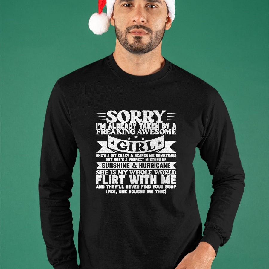 Best Wife Shirt, Wife and Husband Unisex T-Shirt/Hoodie/Sweatshirt HLT00 - Sorry I'm Already Taken By Freaking Awesome Girl Boyfriend T-Shirt (1)