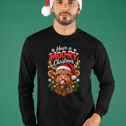 Best Farmer Life Shirt, Funny Farmer UnisexT-Shirt/Hoodie/Sweatshirt HLT00 - Have a Moo-Ry Christmas Highland Cow Christmas Farmers T-Shirt