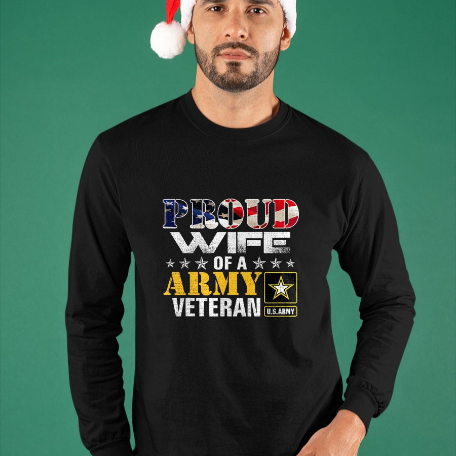 Best Wife Shirt, Wife and Husband Unisex T-Shirt/Hoodie/Sweatshirt HLT00 - Gift for wife T shirt, lucky wife   Proud Wife Of A Army Veteran American Flag Military Gift T-Shirt