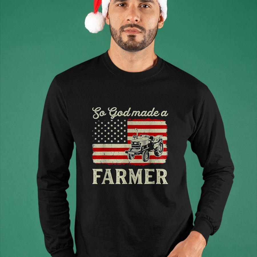 Best Farmer Life Shirt, Funny Farmer UnisexT-Shirt/Hoodie/Sweatshirt HLT00 - Vintage Old American Flag Patriotic So God Made A Farmer T-Shirt, Youth, Olive Green, Medium