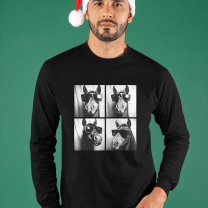 Best Horse Lover Shirt , Funny Horse UnisexT-Shirt/Hoodie/Sweatshirt HLT00 - Funny Horse Wearing Sunglasses Photobooth Selfie Farm Animal T-Shirt, Men, Black, 3X-Large